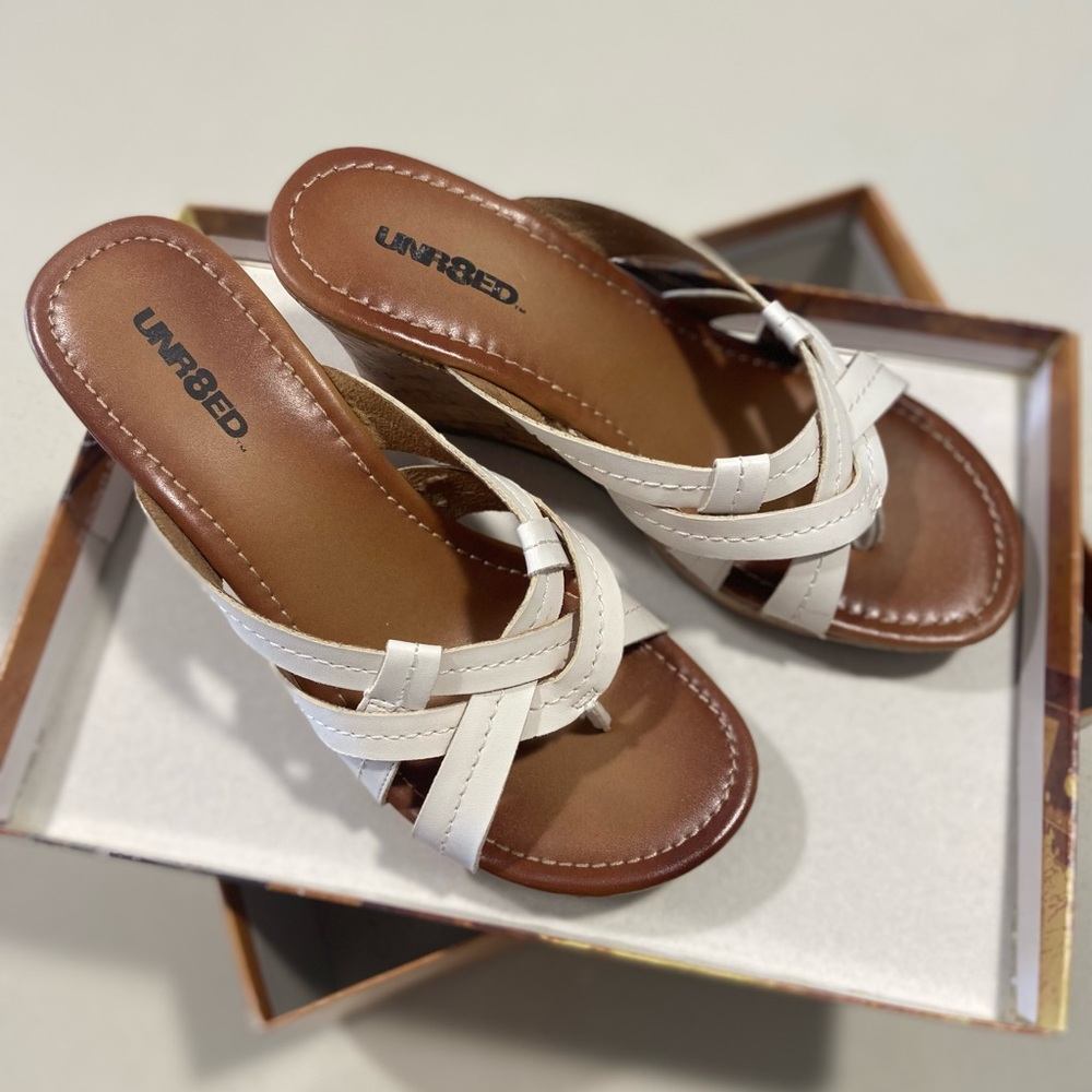 White and Brown Women's Wedges